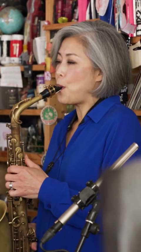 Tiny Desk AI video for family: the sax player mid-solo Tiny Desk AI video for family: the sax player mid-solo