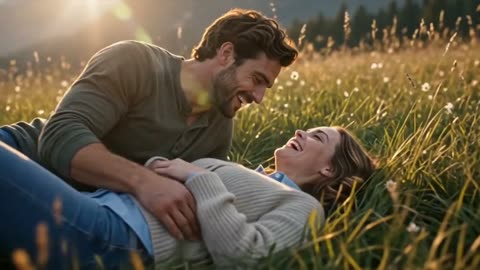 Zombie Couple AI video at 0:12: the couple lies laughing in the grass