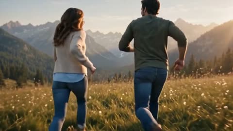 Zombie Couple AI video at 0:16: the couple runs across the meadow